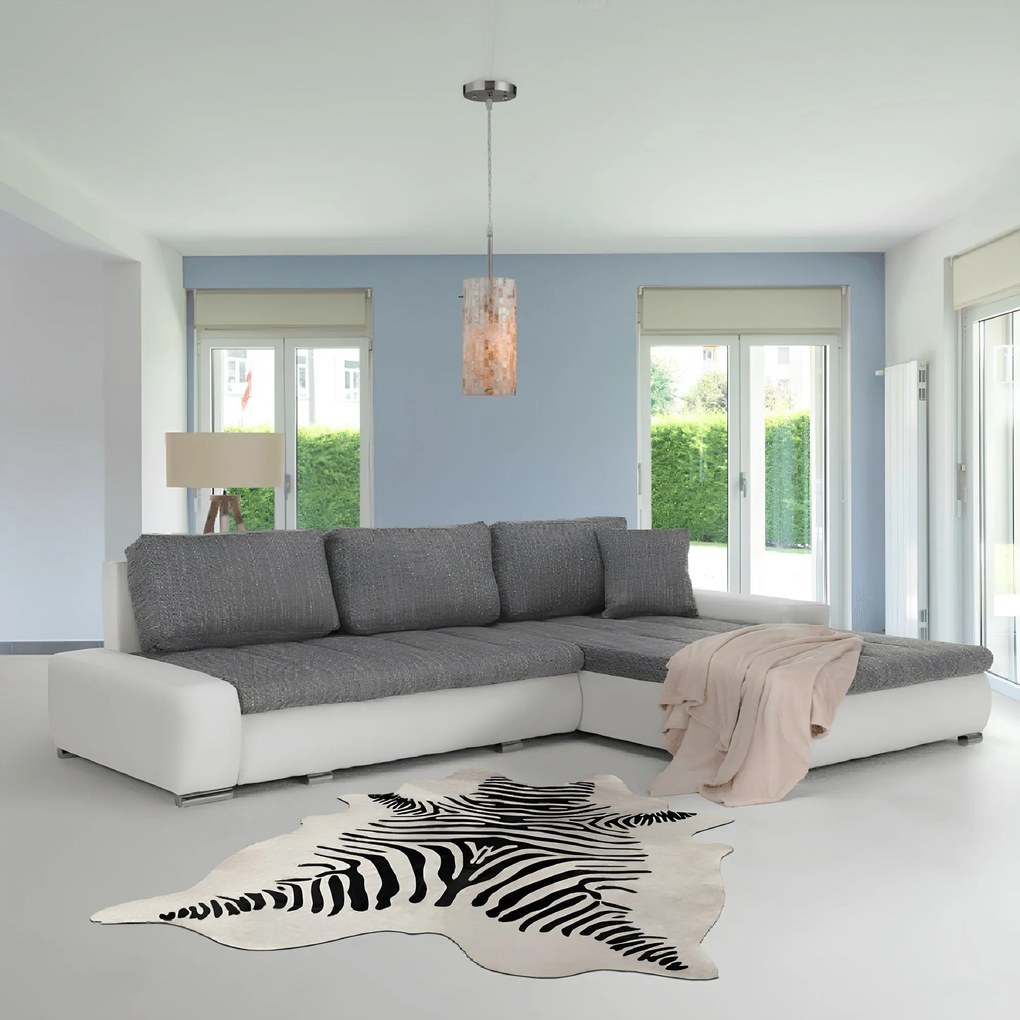 Ülőgarnitúra, műbőr fehér/szövet szürke melír, TONIKS