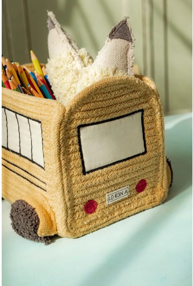 Okkersárga textil játéktároló kosár 22x19x15 cm School Bus – Lorena Canals