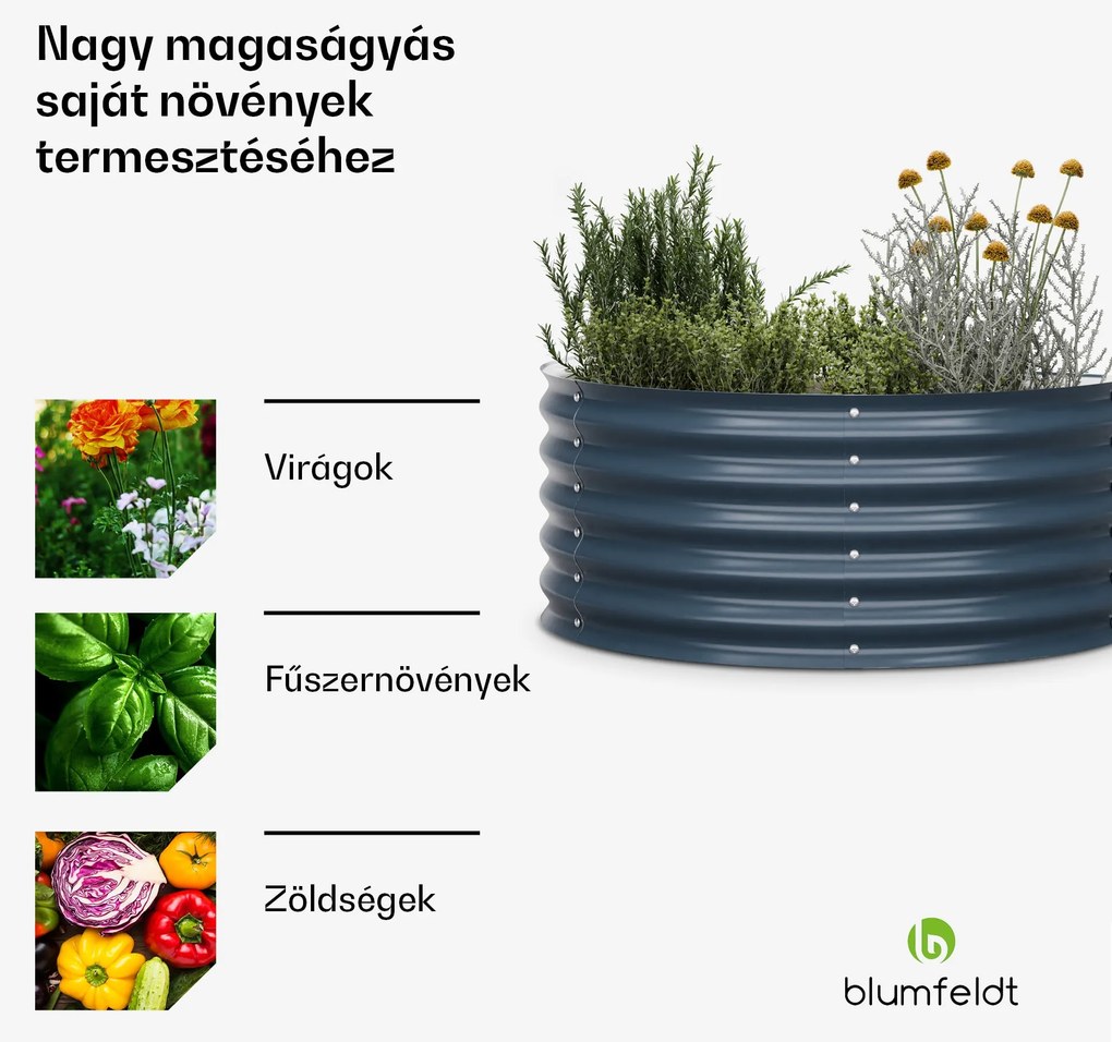 High Grow Half Circle, félkör alakú magaságyás, 105x43x60 cm, hullámos acéllemezből, egyszerű összeszerelés, rozsda- és fagyálló