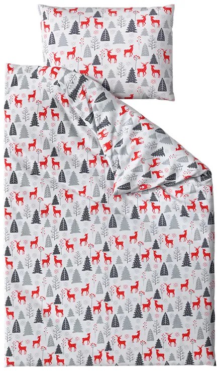 Flanel ágynemű RED DEERS AND TREES fehér Ágyneműhuzat mérete: 2 db 70 x 90 cm | 200 x 220 cm