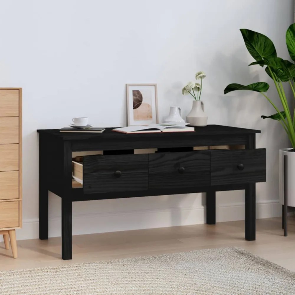 fekete tömör fenyőfa dohányzóasztal 102 x 49 x 55 cm