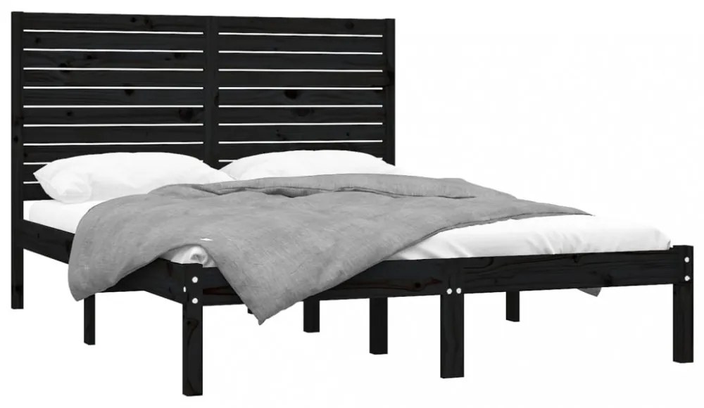 King Size fekete tömör fa ágykeret 150 x 200 cm