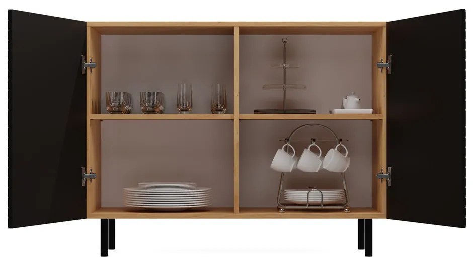 MIX Kama 2 komód (egyenes mintázat), tölgy-fekete