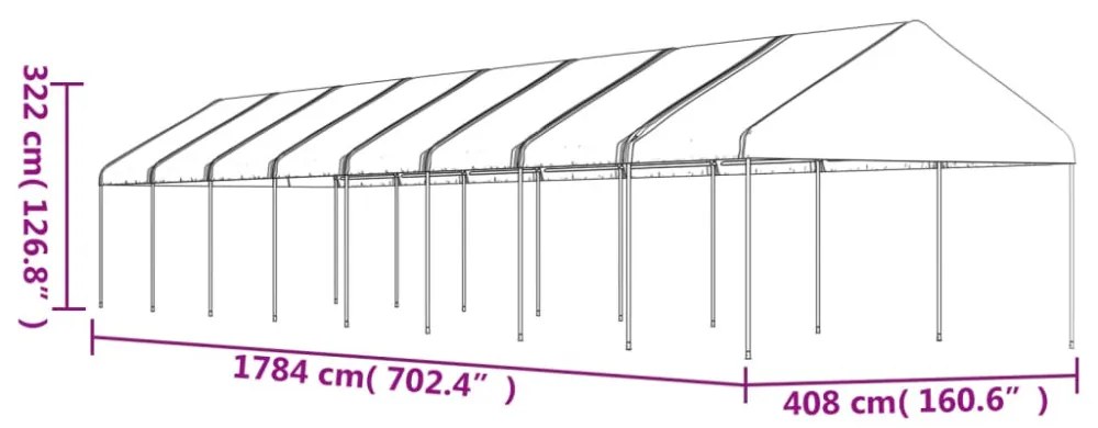 fehér polietilén pavilon tetővel 17,84 x 4,08 x 3,22 m