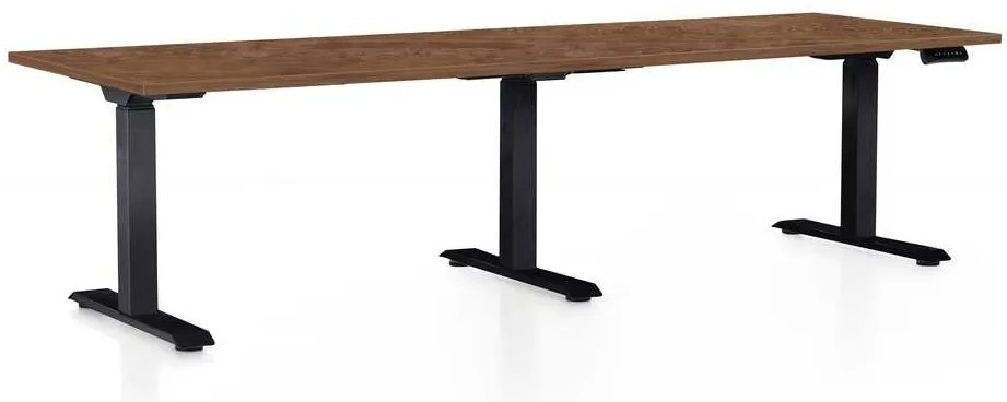 OfficeTech Long állítható magasságú asztal, 240 x 80 cm, fekete alap, silverjack tölgy