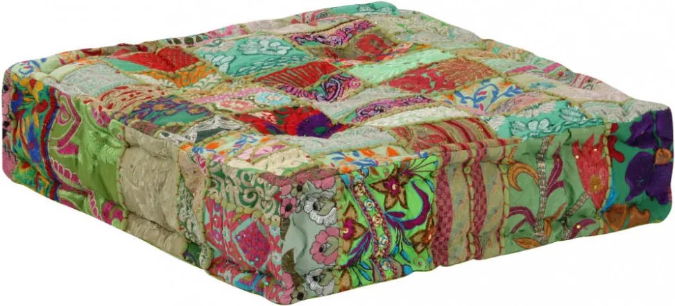 kézzel készült zöld pamut patchwork ülőpárna 50x50x12 cm