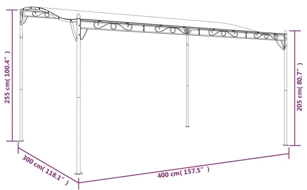 tópszínű szövet és acél pavilon 4 x 3 m 180 g/m²