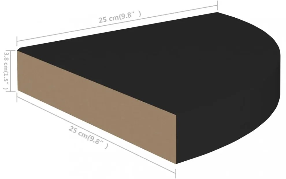 4 db fekete MDF lebegő sarokpolc 25 x 25 x 3,8 cm