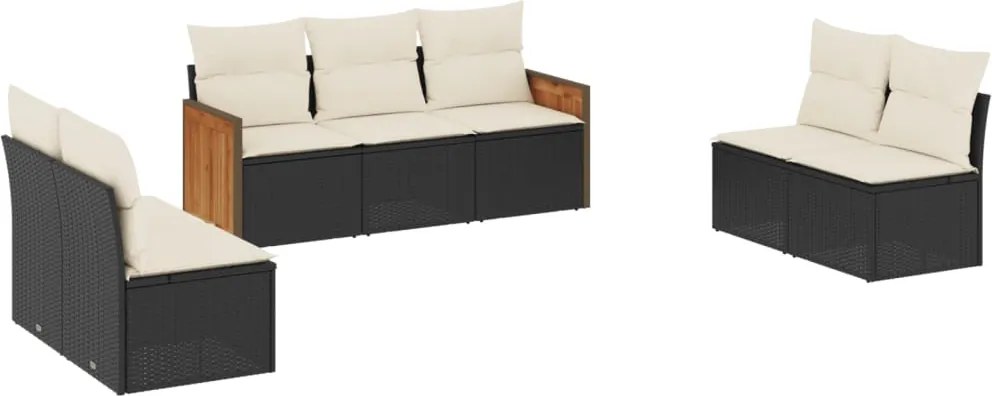 vidaXL 7 részes fekete polyrattan kerti ülőgarnitúra párnával