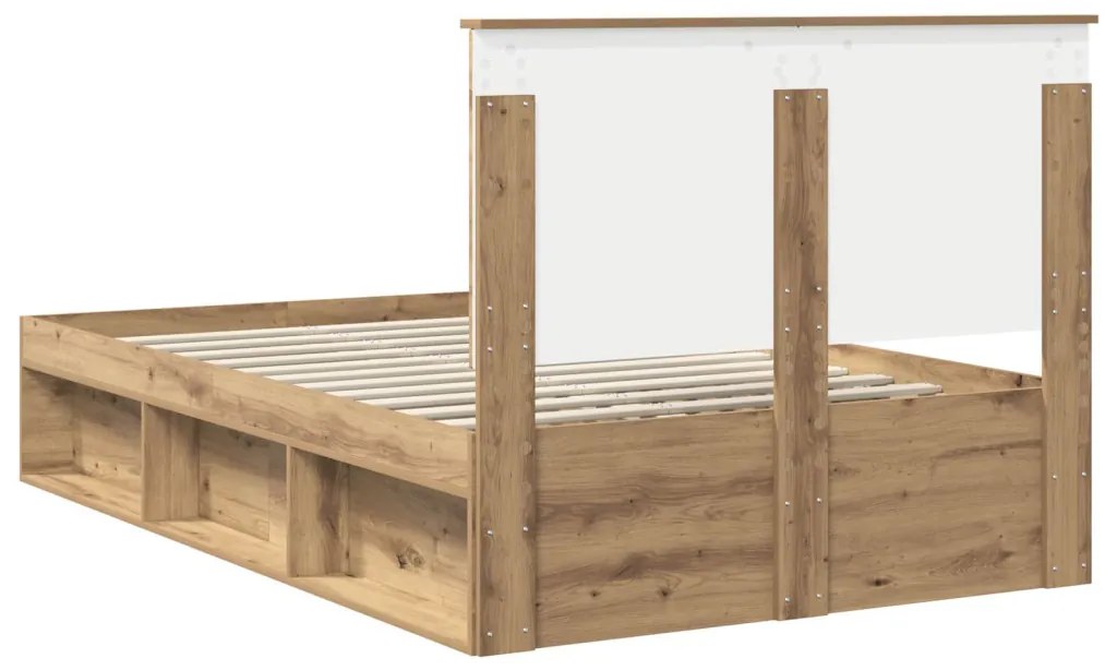 vidaXL Ágykeret fejtámlával Művészi tölgy 120 x 200 cm Tömör fenyőfa