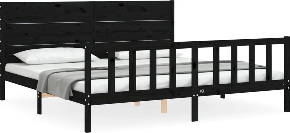 vidaXL fekete tömör fa ágykeret fejtámlával 200 x 200 cm
