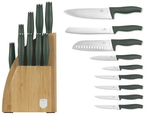 BerlingerHaus 10 részes késkészlet bambusz állvánnyal Matte Green Collection BH/3123