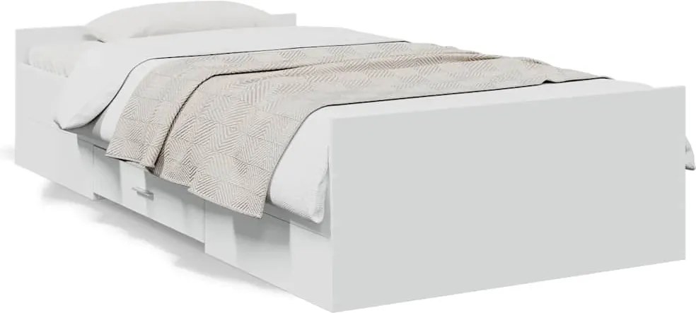 vidaXL fehér szerelt fa ágykeret fiókokkal 75x190 cm