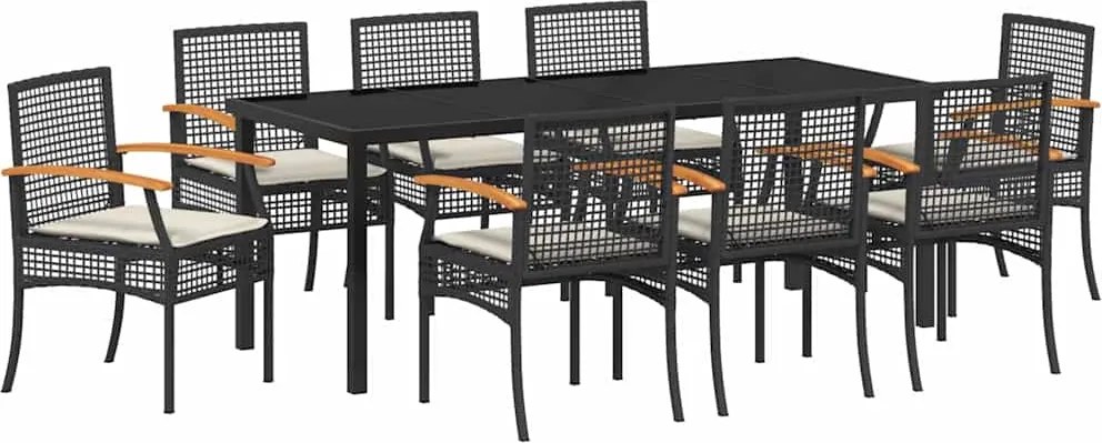 vidaXL Kert étkező szett 9 pcs Fekete polirattan