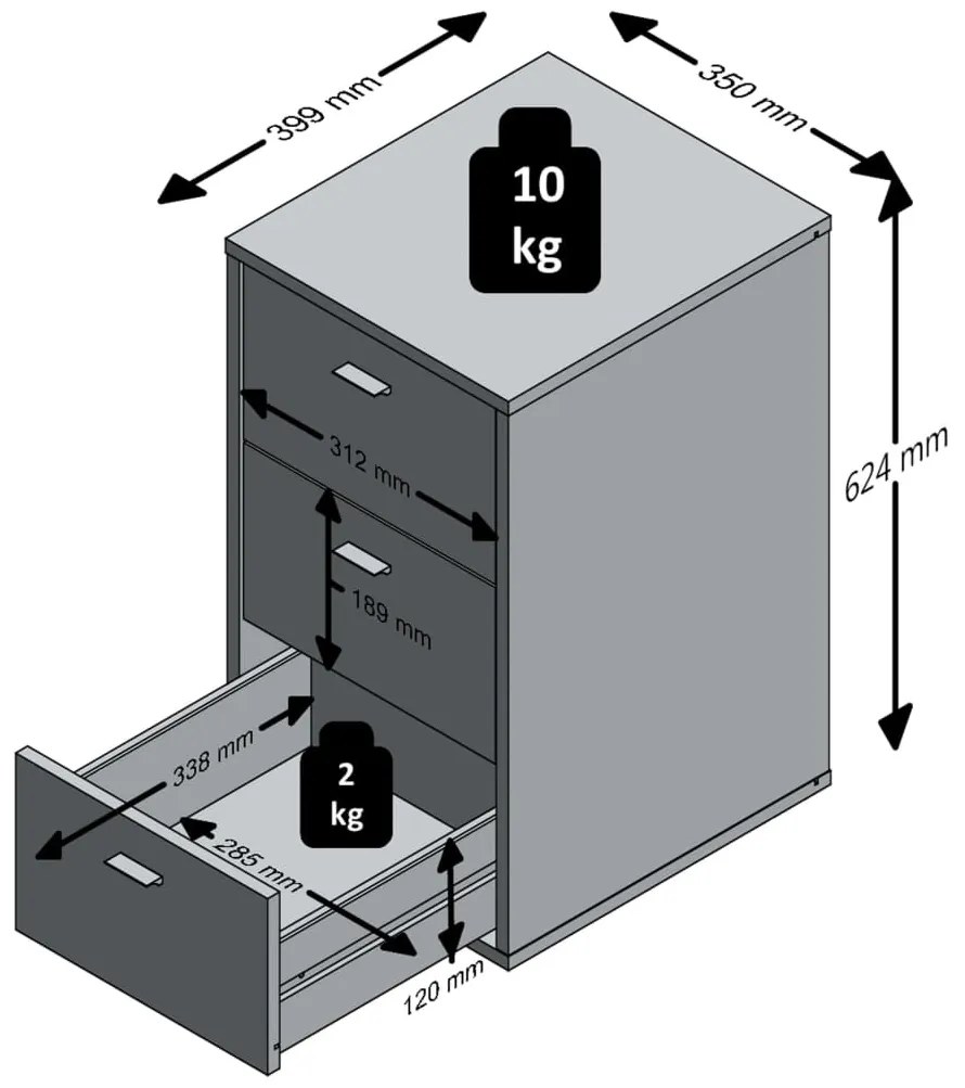 FMD fehér éjjeliszekrény 3 fiókkal