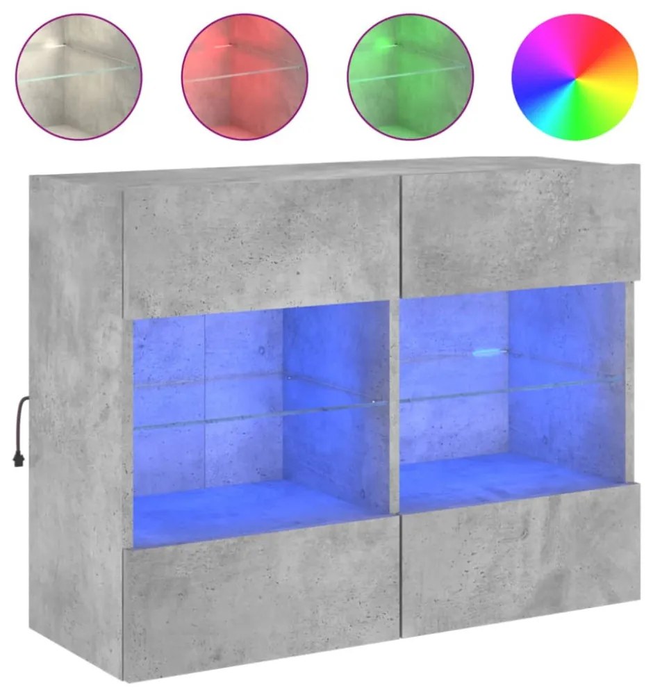 betonszürke falra szerelhető TV-szekrény LED-del 78,5x30x60,5cm