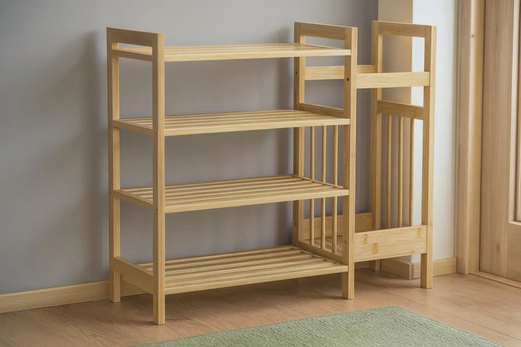 4 szintes bambusz polc kiegészítő oldalsó polccal 73,5 x 28 x 66 cm