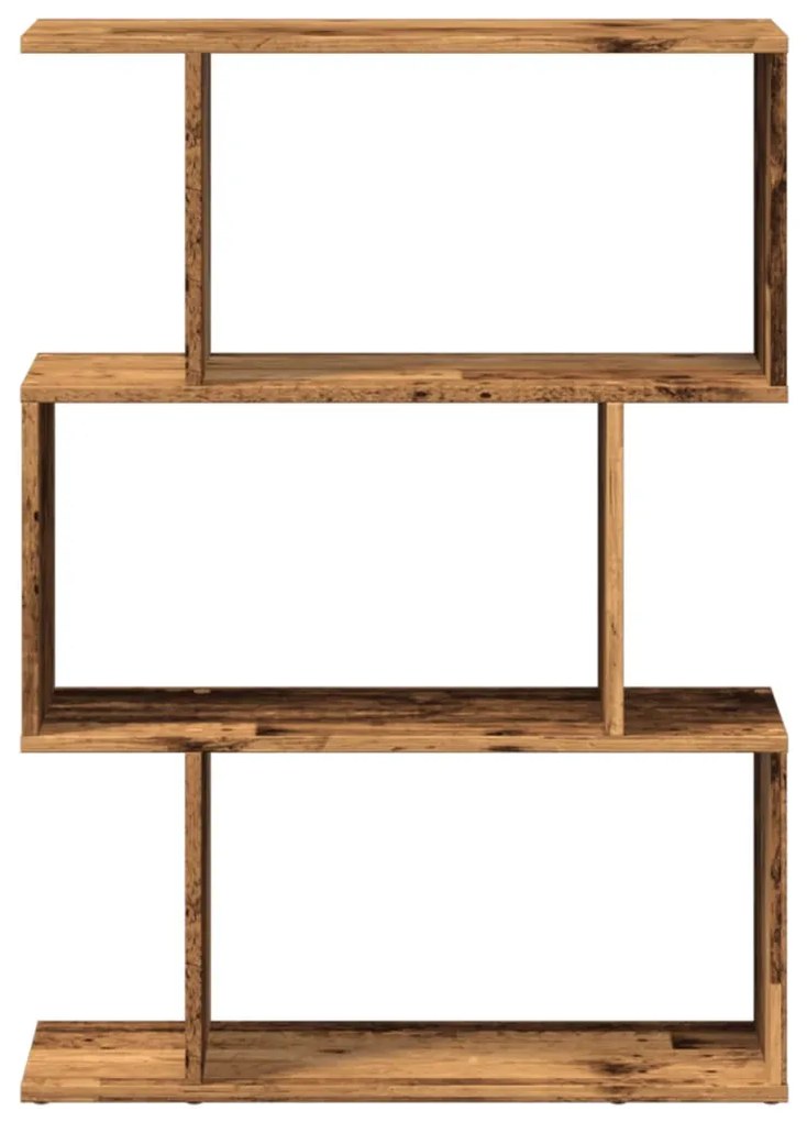 3 szintes antik fa színű fa elválasztó könyvespolc 70x24x97 cm