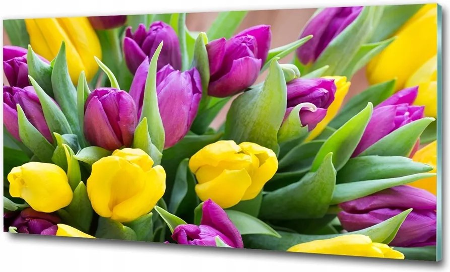 Fotó üvegkép Színes tulipánok 125x50