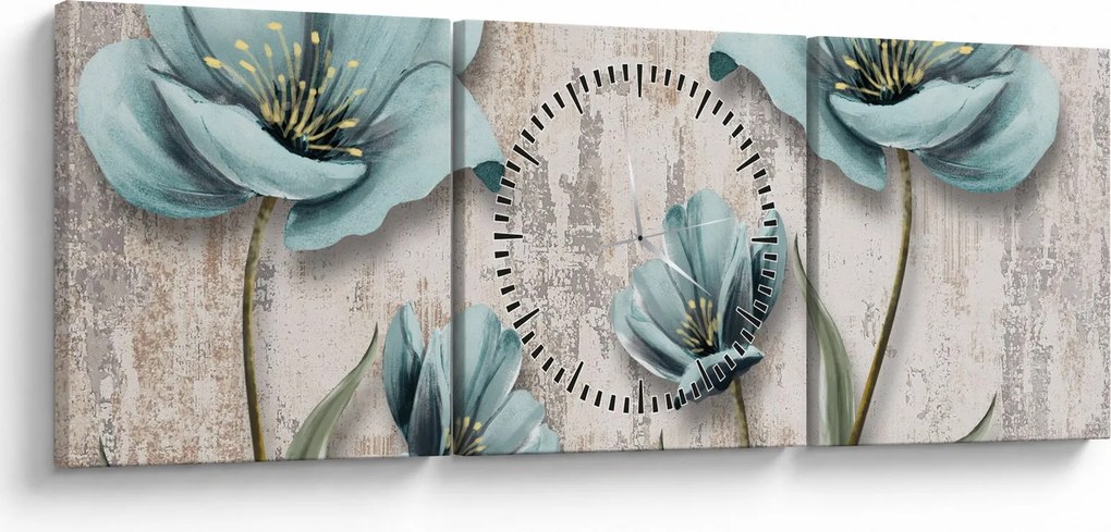 Kép - Virágok a textúrán (órával) (90x30 cm)