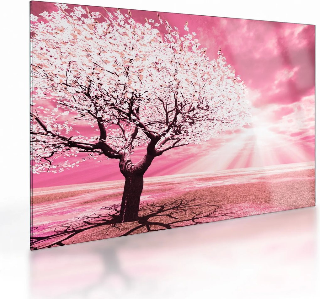 Rózsaszín fa képe (üvegen) (70x50 cm)
