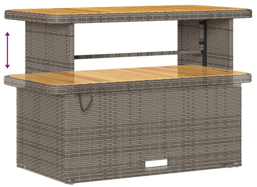 12 részes kerti kanapé szett párnázattal Szürke Poly rattan Akác, 2 fős kerti kanapé tárolóval és párnázattal Szürke Poly rattan, 3 részes kerti étkező szett párnázattal Szürke Poly rattan Akác