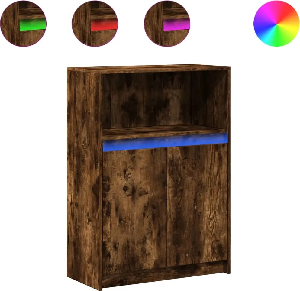 vidaXL füstös tölgy szerelt fa tálalószekrény LED-del 72x34x100 cm