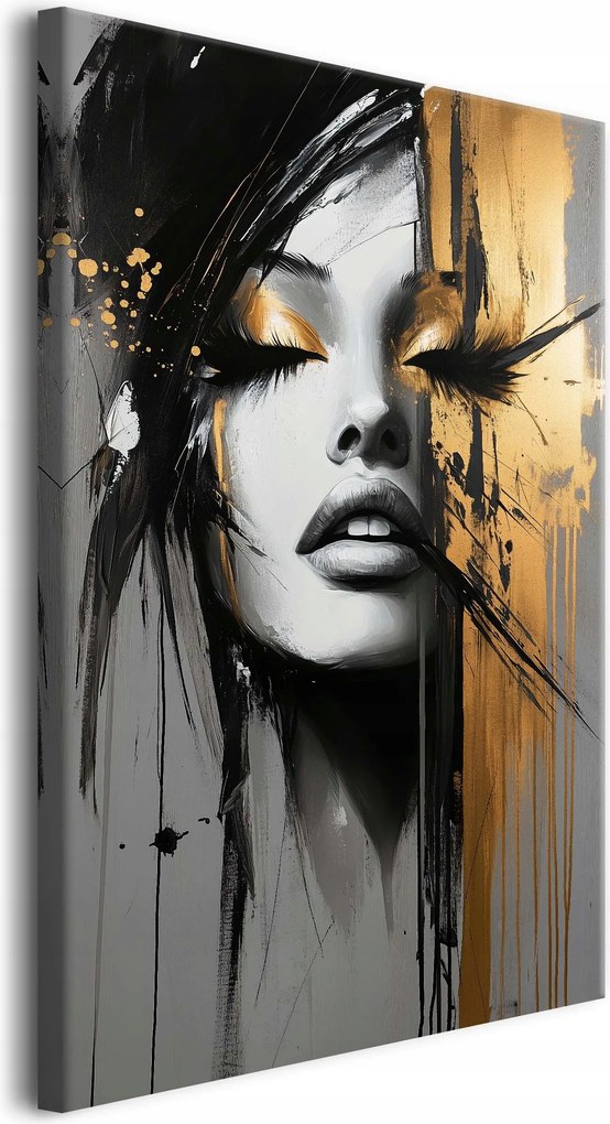 Vászonkép Nagy kép a nappaliba a falra Nő portré aranyban