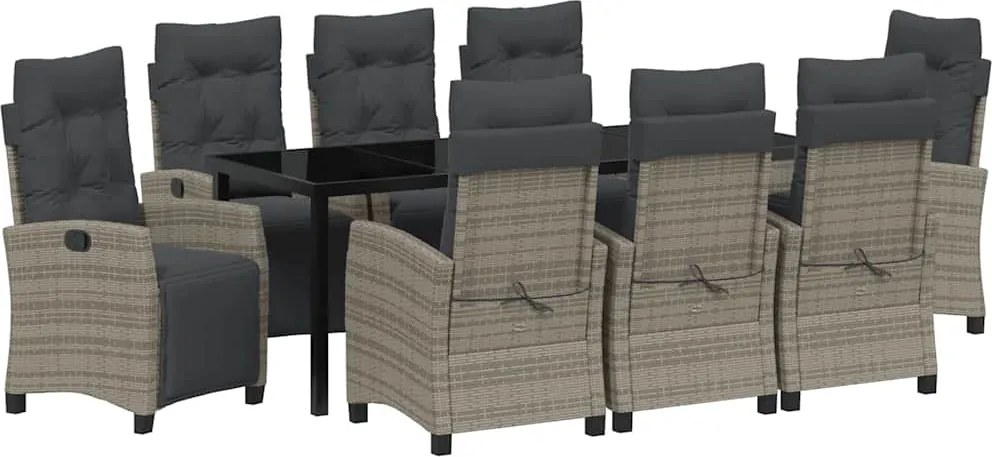 vidaXL Kert étkező szett párnával 9 pcs Szürke polirattan
