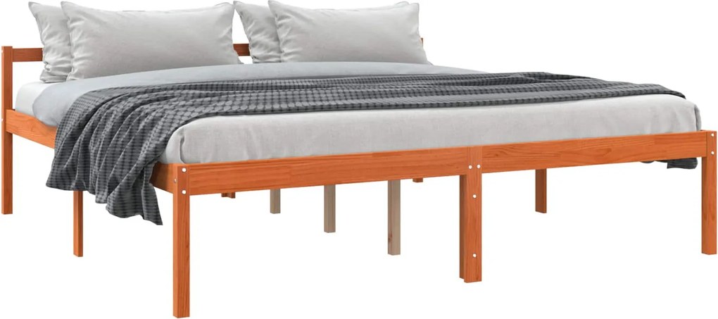 vidaXL Ágykeret fejtámlával Faggyú barna 200 x 200 cm Tömör fenyőfa