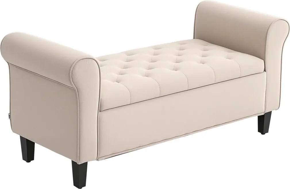 HOMCOM Kárpitozott pad, ágypad, gombbal tűzött, bársonyhatású, 126 cm x 48,5 x 57 cm, bézs
