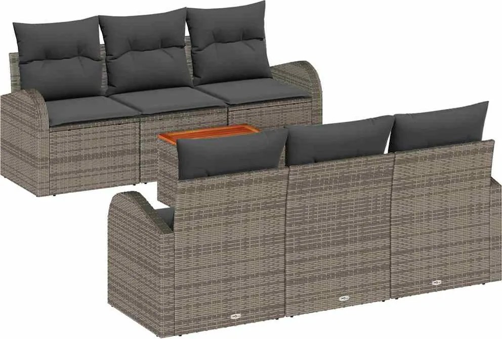 vidaXL Kerti Kanapé Szett tárolóval 7 pcs Szürke polirattan