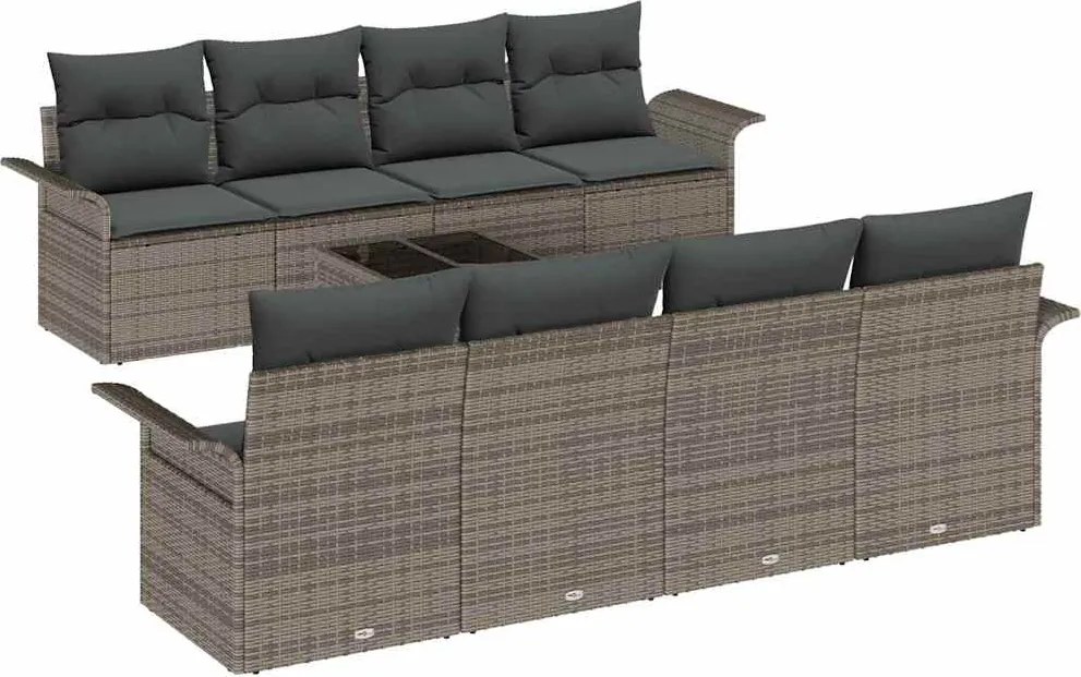 vidaXL Kerti Kanapé Szett 9 pcs Szürke Poli rattan