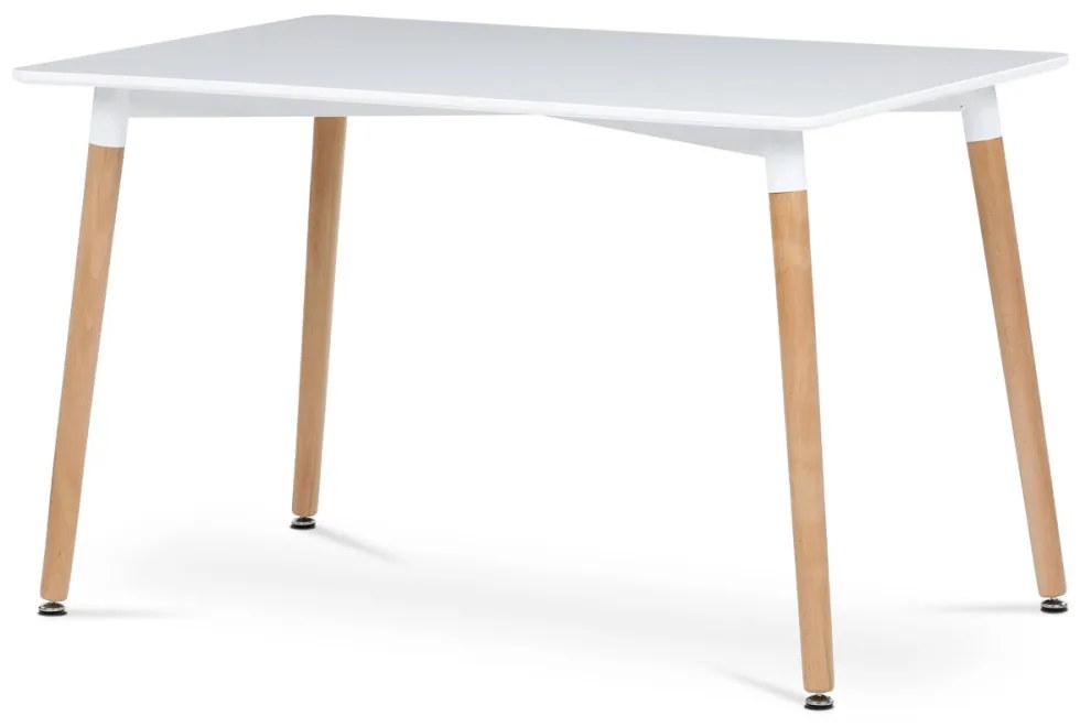 Masă De Bucătărie 120x80x74 cm, MDF / cadru metalic - lac alb mat, picioare din lemn