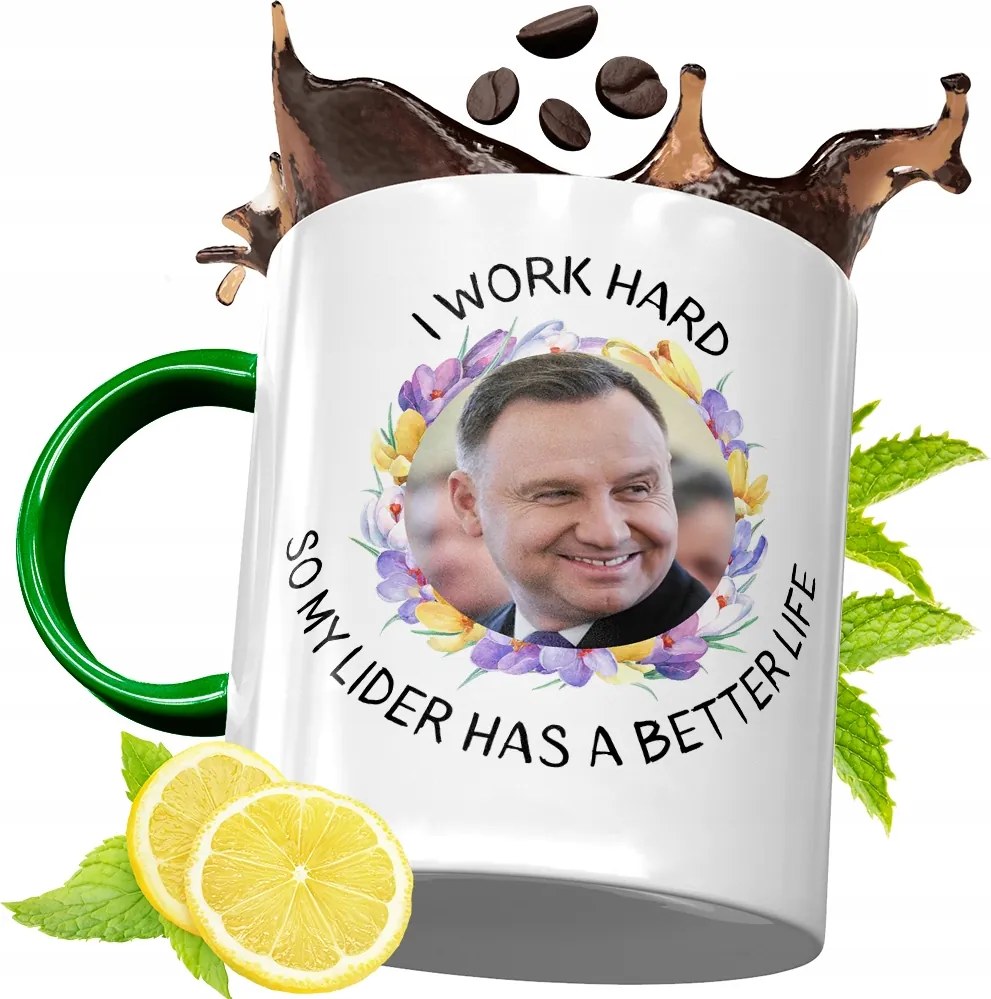 Zöld Bögre Andrzej Duda Elnök Ajándék Nyomtatott Fotóval