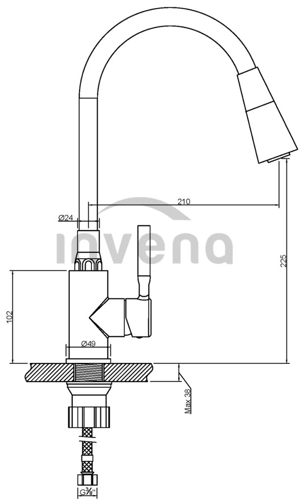 Invena Hula, magas mosogató csaptelep 2 funkciós, fekete, INV-BZ-85-P04-L