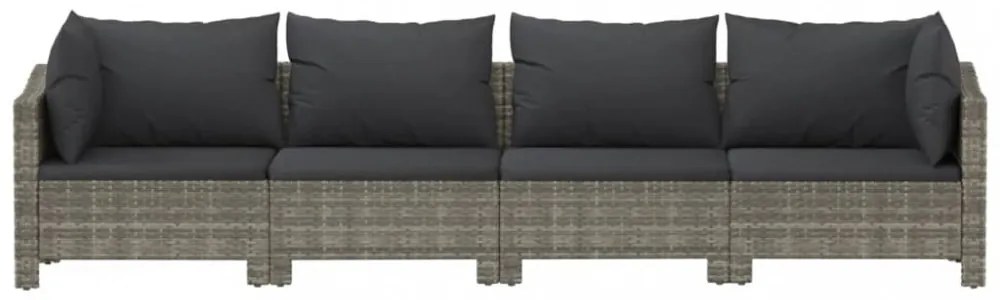 4 darabos szürke polyrattan kerti bútor szett párnákkal