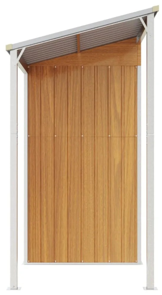 világosbarna fészer meghosszabbított tetővel 277x110,5x181 cm