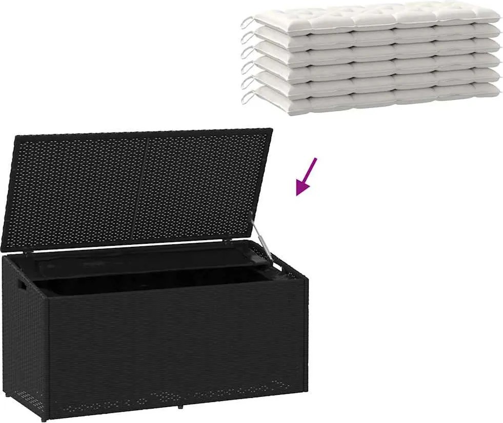 Fekete Polyrattan Kerti Tárolóláda 110 X 50 X 58 Cm