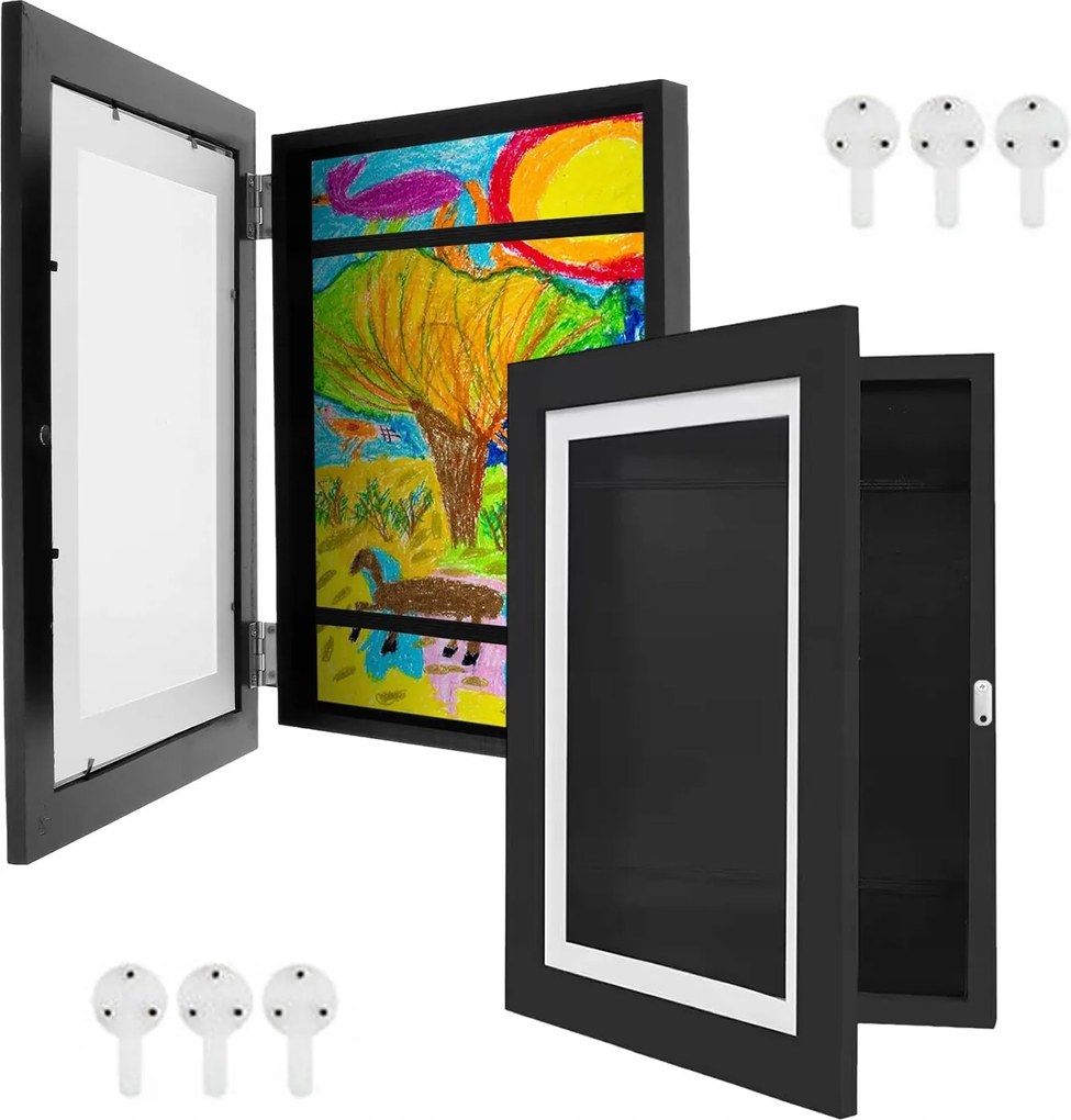 2X Művészi Képkeret Gyerekeknek, Nyitható A4, Fekete