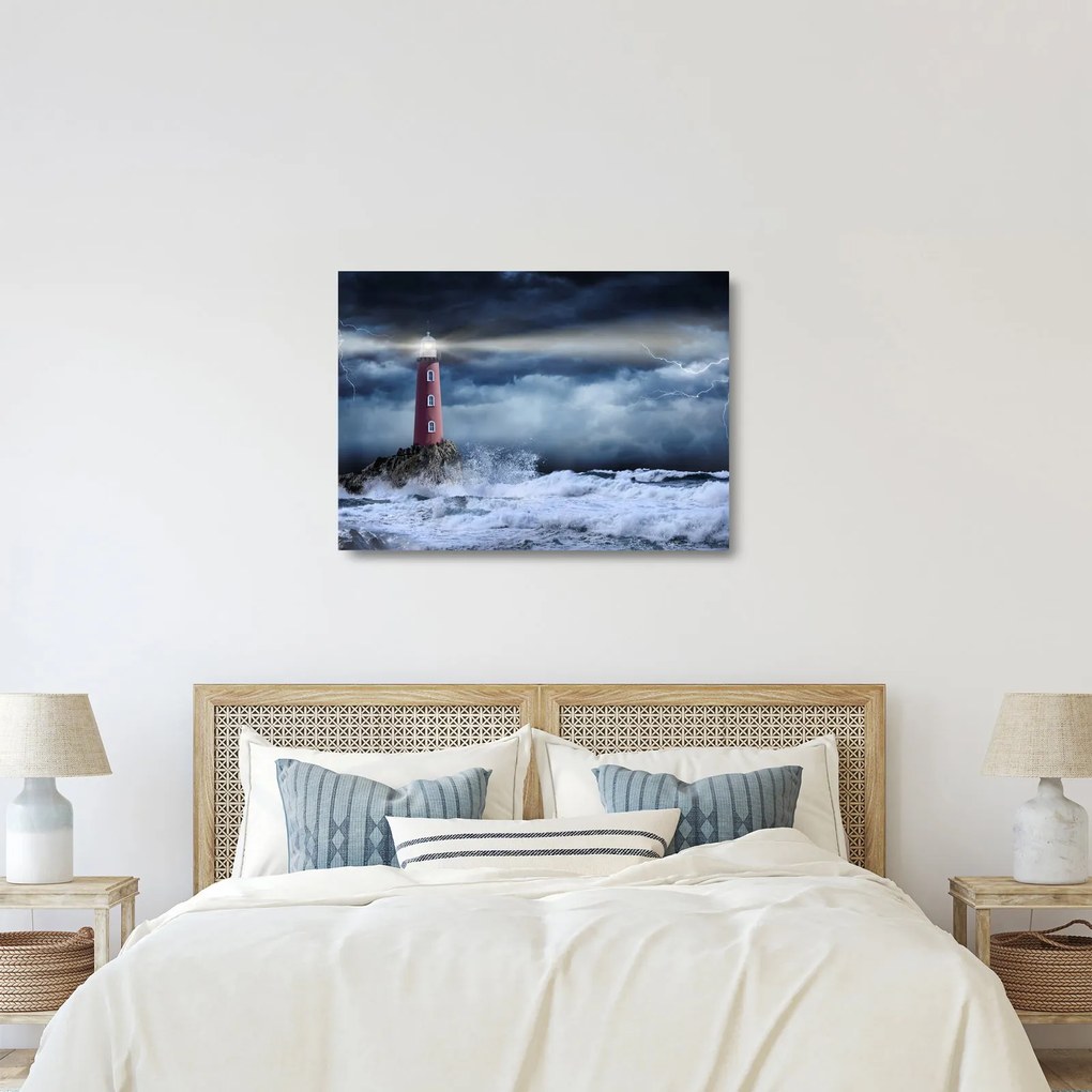 Kép - Világítótorony egy sziklán (üvegen) (70x50 cm)