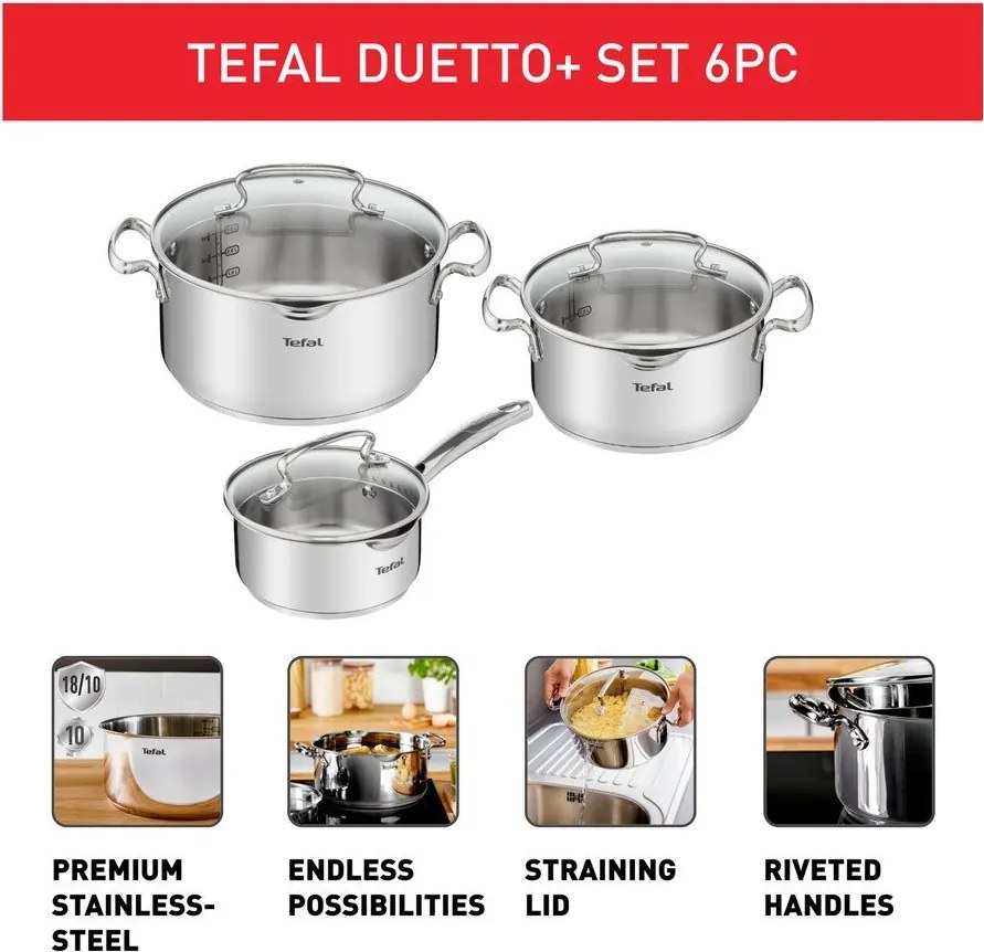 Rozsdamentes acél edény készlet 6 db-os DUETTO+ G719S655 – Tefal