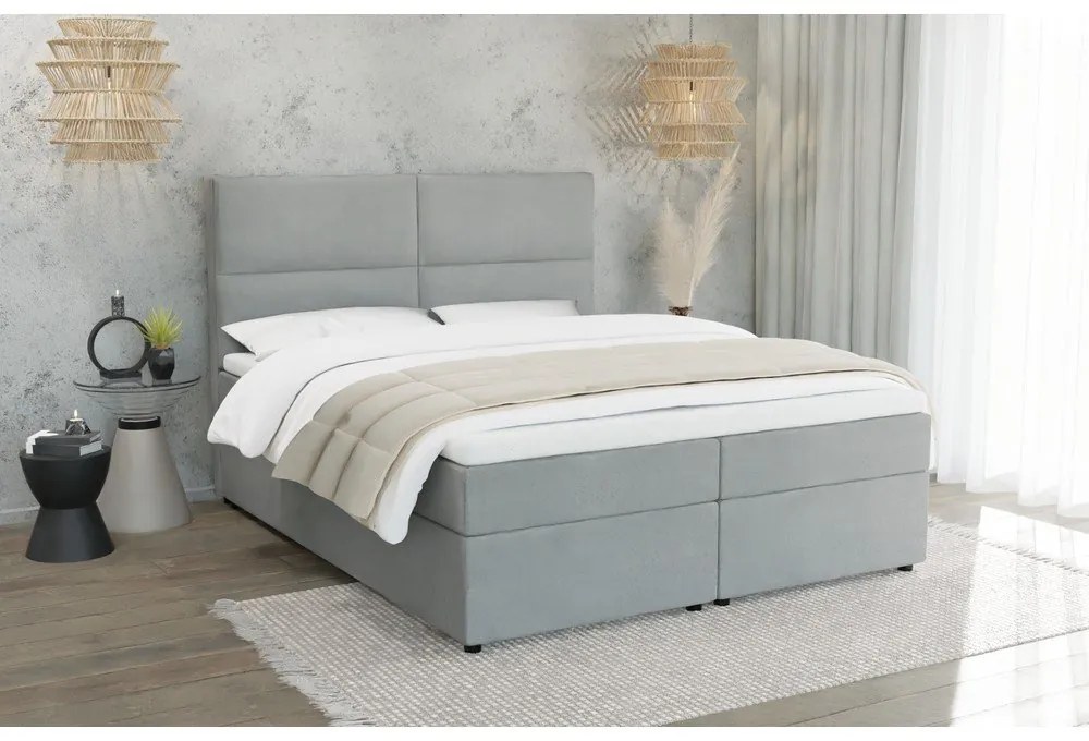 Világosszürke ágyneműtartós boxspring ágy 140x200 cm Rico – Ropez
