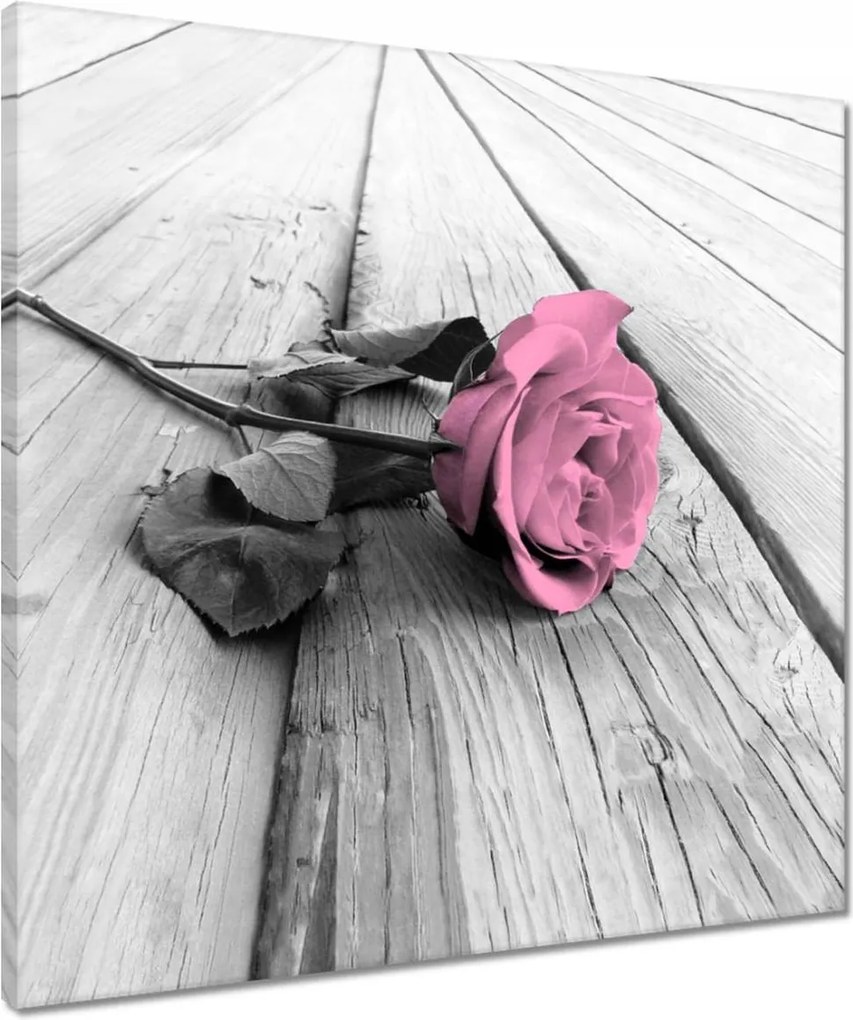 Vászonkép 50x50 Rózsa világos deszkákon