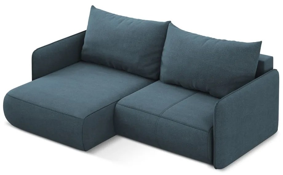 Kék kinyitható-tárolóhelyes sarokkanapé (bal oldali) Nanea – Makamii