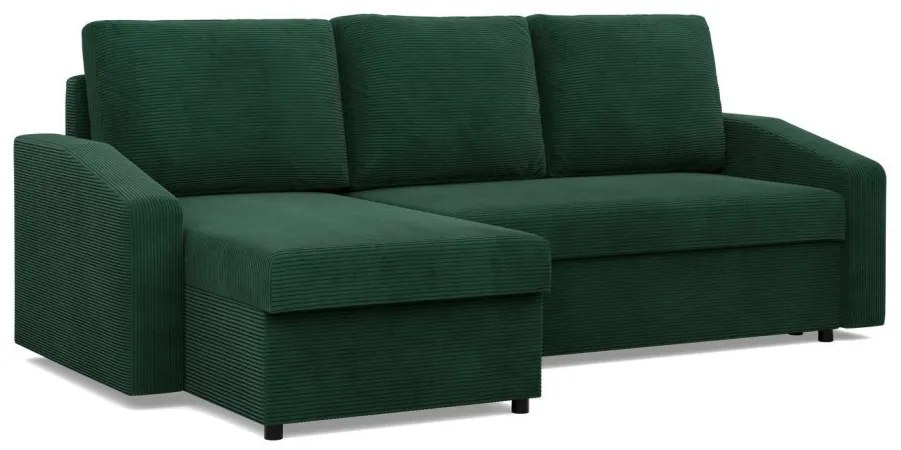 Zeus sarokkanapé, 2 ágyneműtartóval, döntött kartámasz, kordbársony, univerzális oldal, bonell töltet, zöld