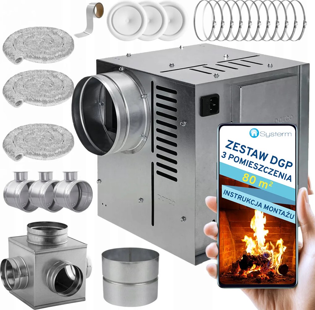 Kandalló Turbina Kandallóventilátor 3 helyiséges 80m2 Dgp Szett