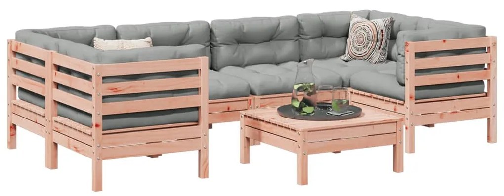 7 részes tömör duglászfenyő kerti társalgószett párnával