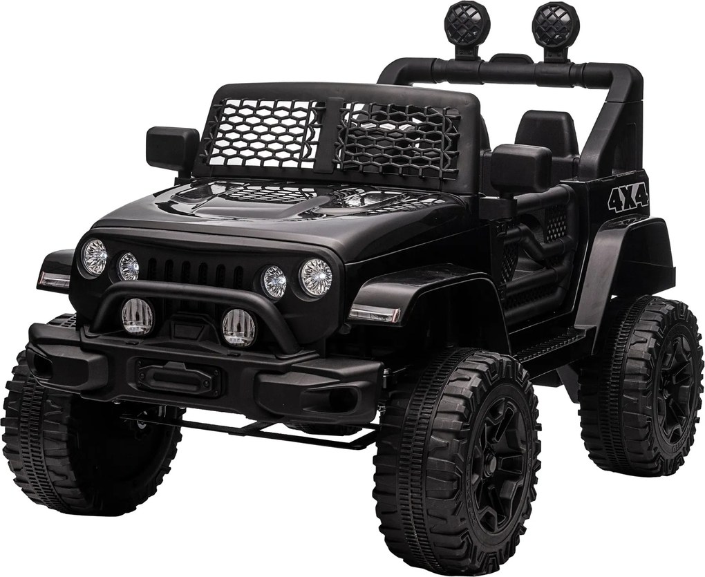 HOMCOM 12V Elektromos 4x4 Gyerekautó Távirányítóval, Fényszóróval és Duda - 3-6 Éveseknek - Fekete | Aosom