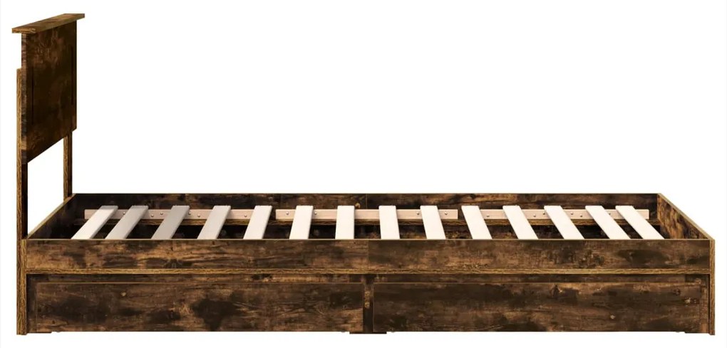 vidaXL Tárolós Ágy fejtámlával Füstölt tölgy 90 x 200 cm Faanyag